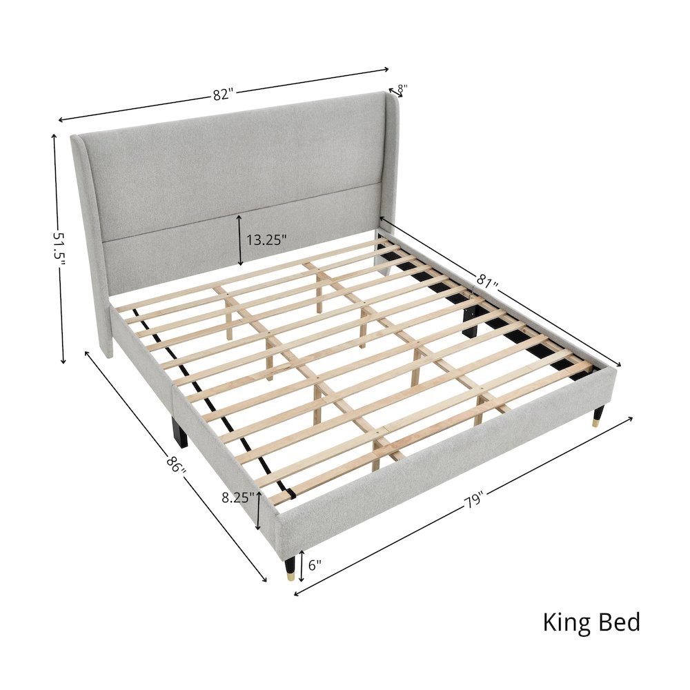 Arles Upholstered Bedroom Set, Wingback Platform Bed with 2Nightstands, King