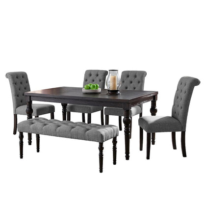 Leviton Urban Style Dark Wash Wood Dining Set: Table, 4 Chairs and Bench, Gray