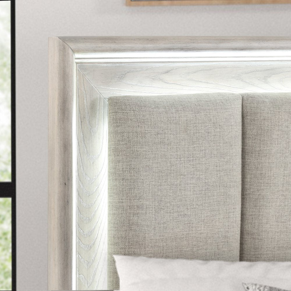 Seluna 4-Piece Bedroom Set with Touch LED Lighting, Gray Oak Finish, Queen