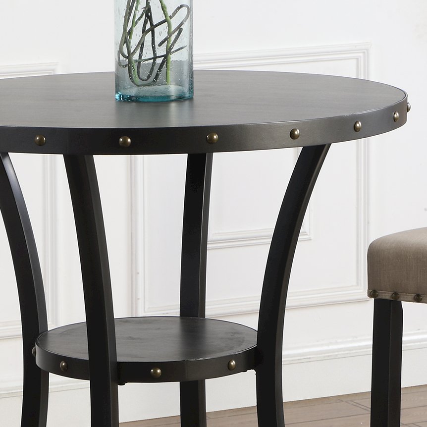 Biony 3-Pc 36" Round Espresso Finish Bar Table with 2 Tan Pub Chairs