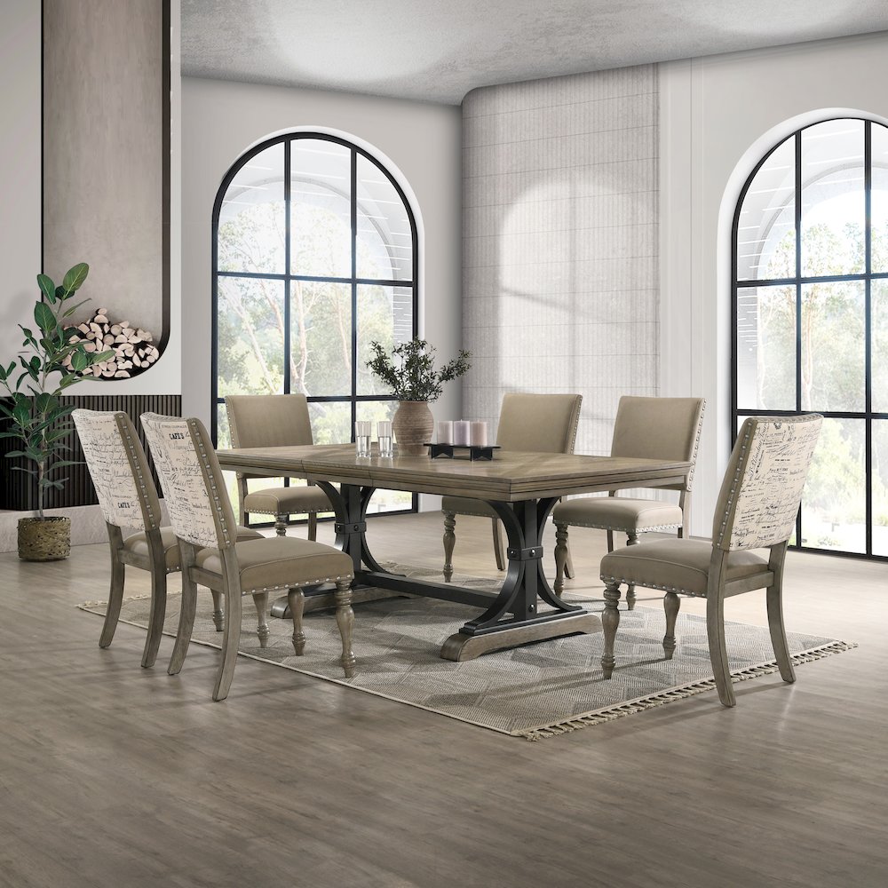 Birmingham 9-Piece Extendable Table with Nailhead Chairs Dining Set, Driftwood