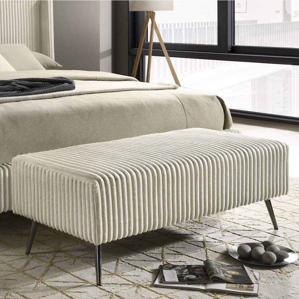 Mavela Wide Wale Corduroy Upholstery Bench, Cream