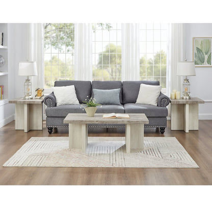 3-Piece Coffee Table Set, Coffee Table, Two End Tables, Weathered Gray and Beige
