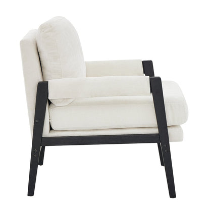 Kelly Mid-Century Modern Chenille Upholstered Accent Armchair, White