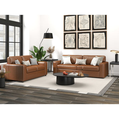 Sakan Leather 2-Pc Living Room Set, Sofa and Loveseat, Caramel