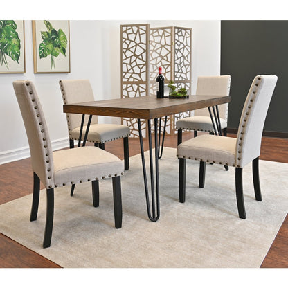 Amisos 6-Pc Dining Set, Hairpin Dining Table with 4 Chairs and Wood Bench, Tan