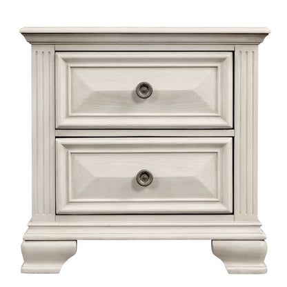 Distressed Parchment Wood Bedroom Set, King Bed, Dresser, Mirror, 2 Nightstands