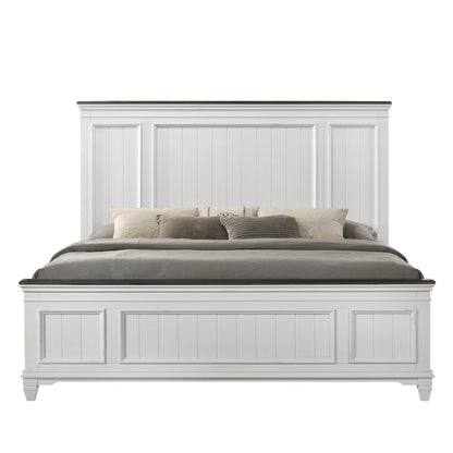 Clelane 3-Piece Wood Bedroom Set, King Bed and 2 Nightstands, Weathered White