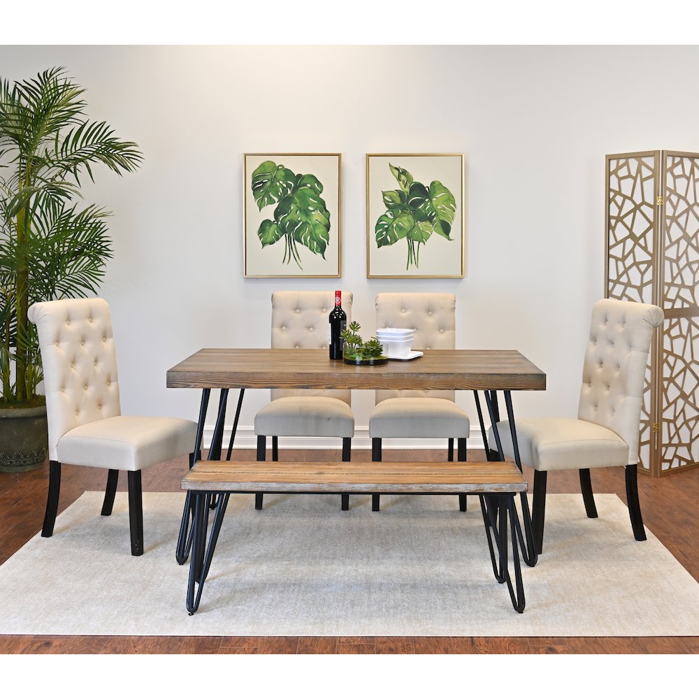 Ashford 6-Pc Dining Set, Hairpin Dining Table with 4 Chairs and Bench, Tan