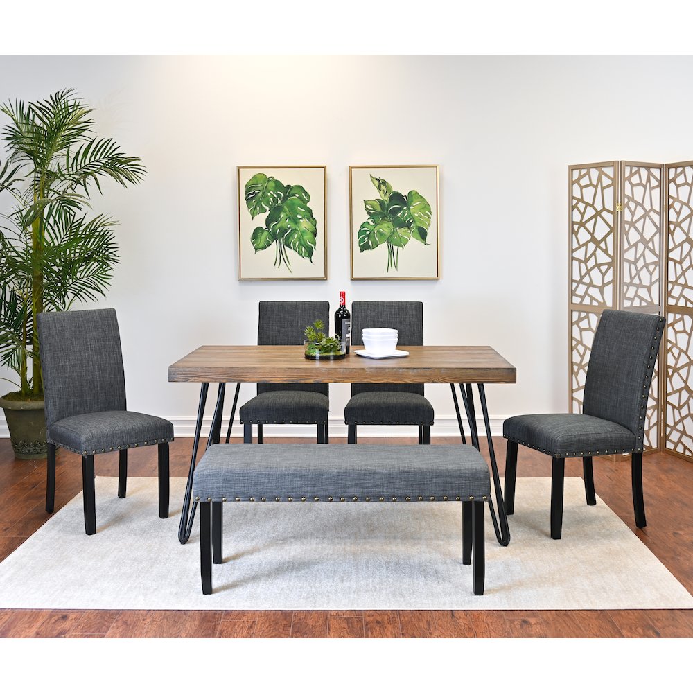 Amisos 6-Pc Dining Set, Hairpin Dining Table with 4 Chairs and Bench, Gray