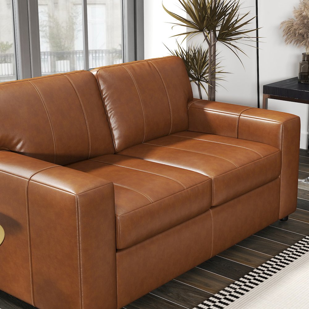 Sakan Leather Upholstered Loveseat, Caramel