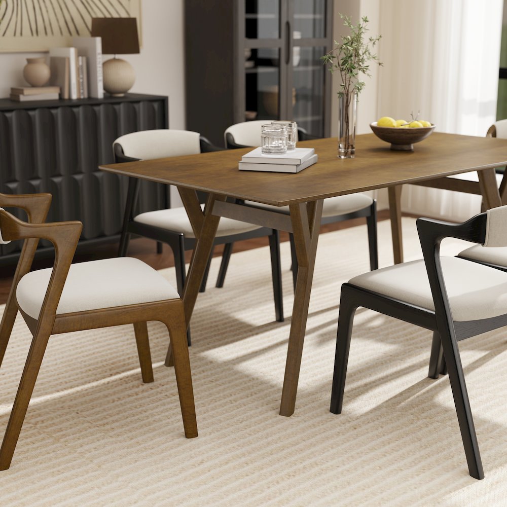 Lavin Modern 7-Piece Dining Set, Dining Table with 2 Walnut and 4 Black Chairs