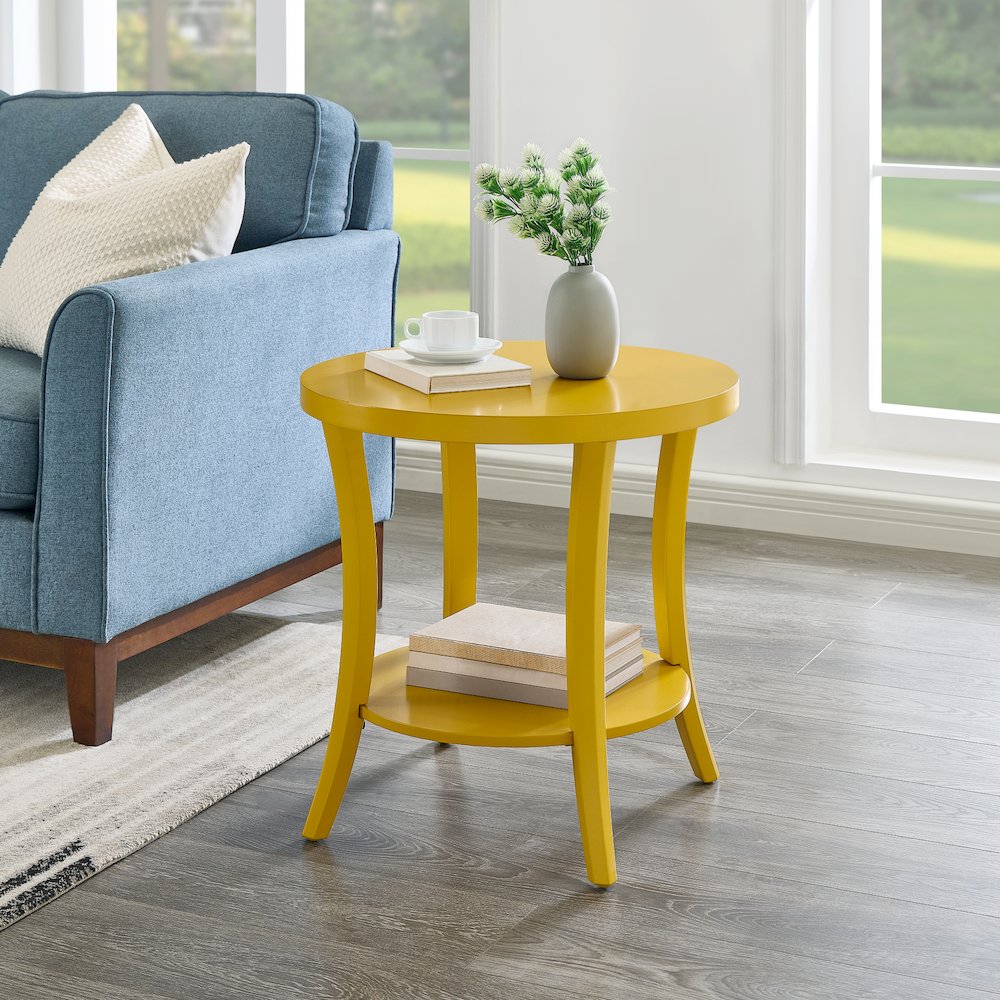 Perth Round End Table with Shelf, Yellow