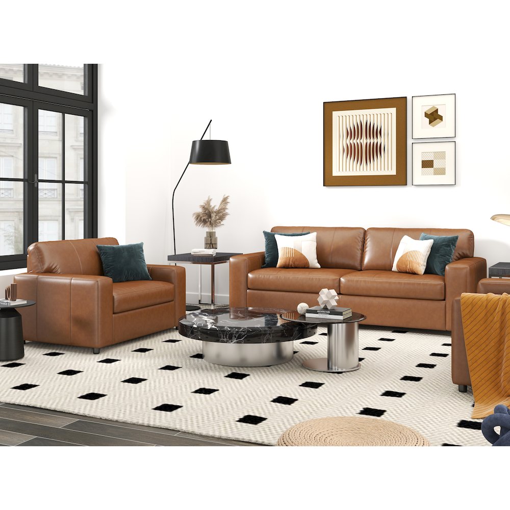 Sakan Leather Upholstered 3-Piece Living Room Set, Sofa and 2 Cutler Chairs