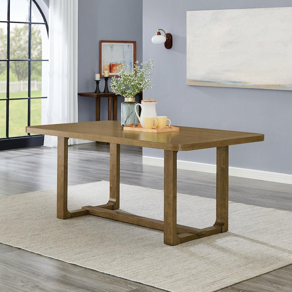 Parker 7-Piece Dining Set, Trestle Dining Table with 6 Stylish Chairs, Light Oak