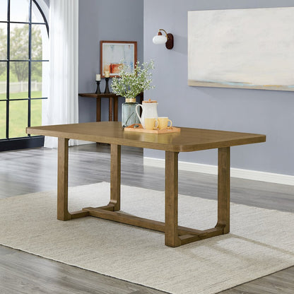 Parker 7-Piece Dining Set, Trestle Dining Table with 6 Stylish Chairs, Light Oak