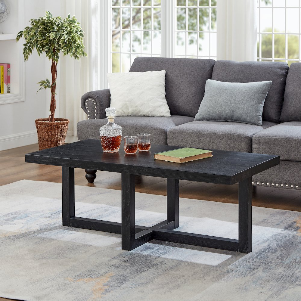 Luno 3-Piece Coffee Table Set, Coffee Table and Two End Tables, Black