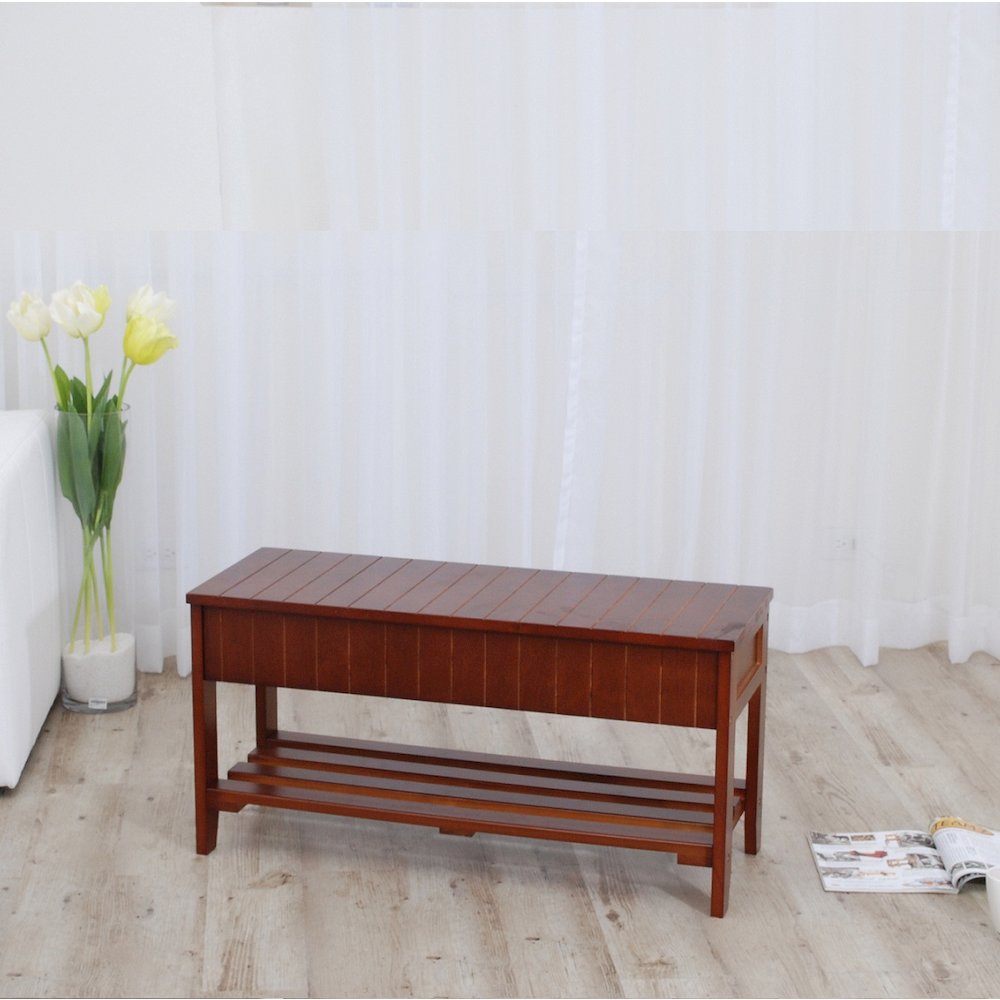Leno Quality Solid Wood Shoe Bench with Storage, Cherry