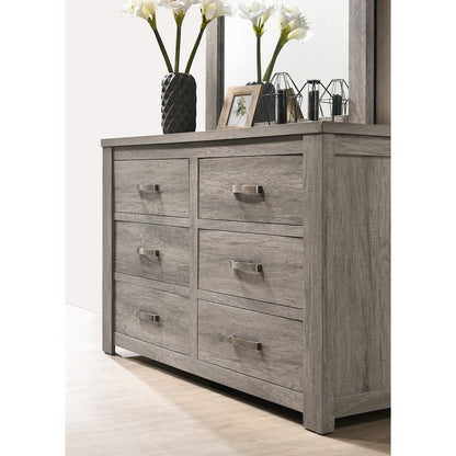 Weathered Gray Wood Bedroom Set, Queen Panel Bed, Dresser, Mirror, 2 Nightstands