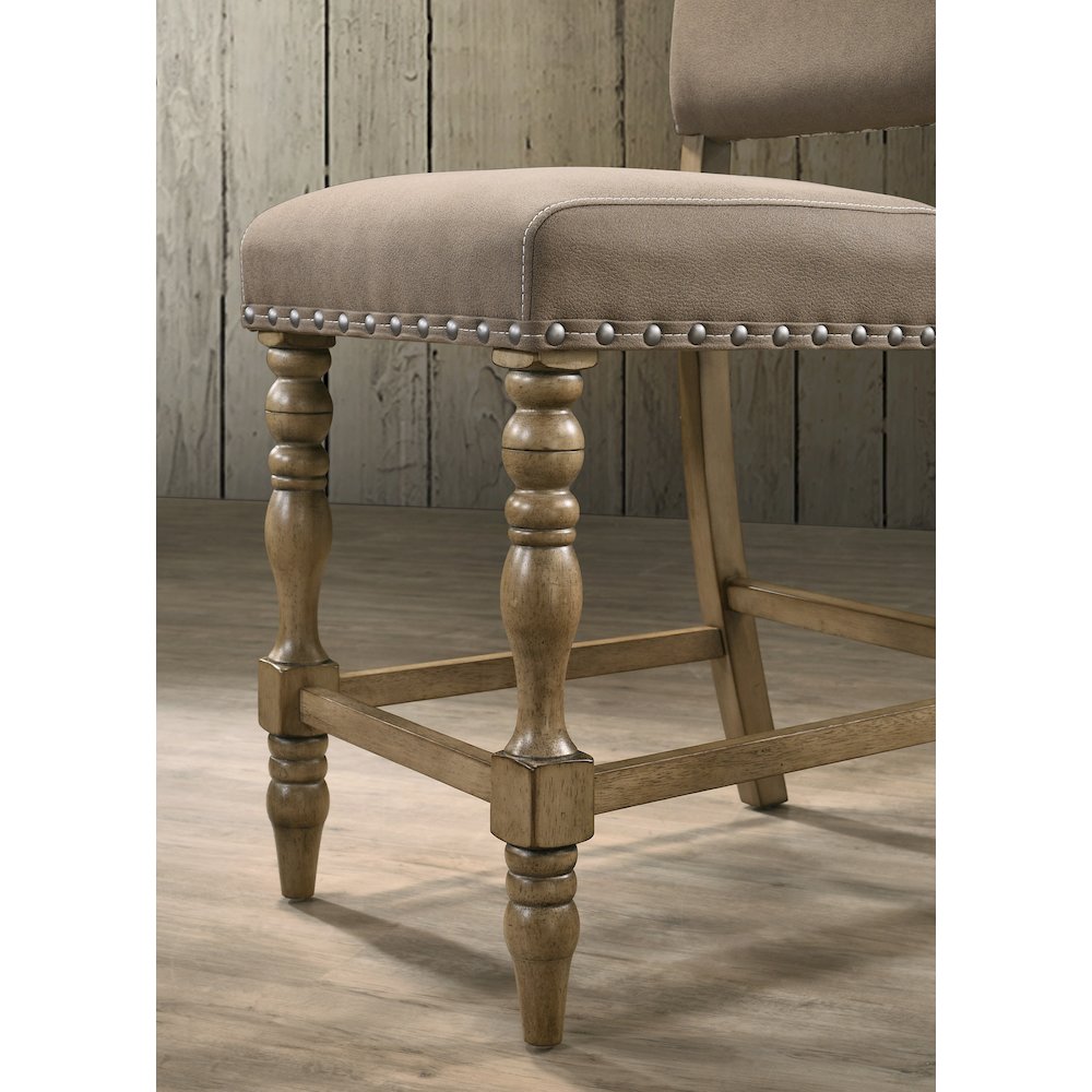 Birmingham 7-Pc Driftwood Table with Nail Head Chairs Counter Height Dining Set