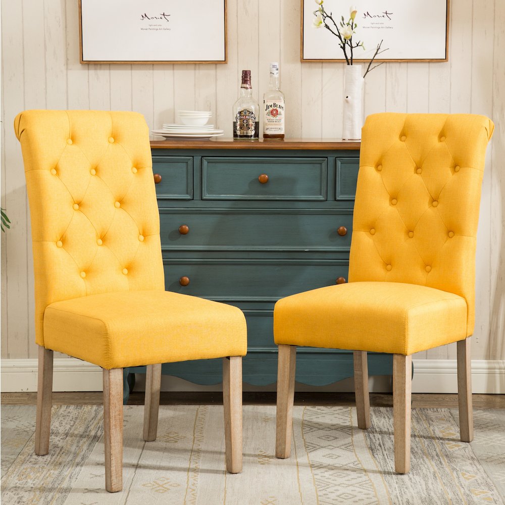 Habit Solid Wood Tufted Parsons Yellow Dining Chair, Set of 2