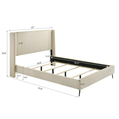 Mavela Wide Wale Corduroy Upholstery Panel Queen Bed, Cream