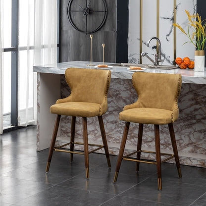 Nevis Modern Faux Leather Tufted Nailhead Trim Counter Stool Set of 2, Yellow