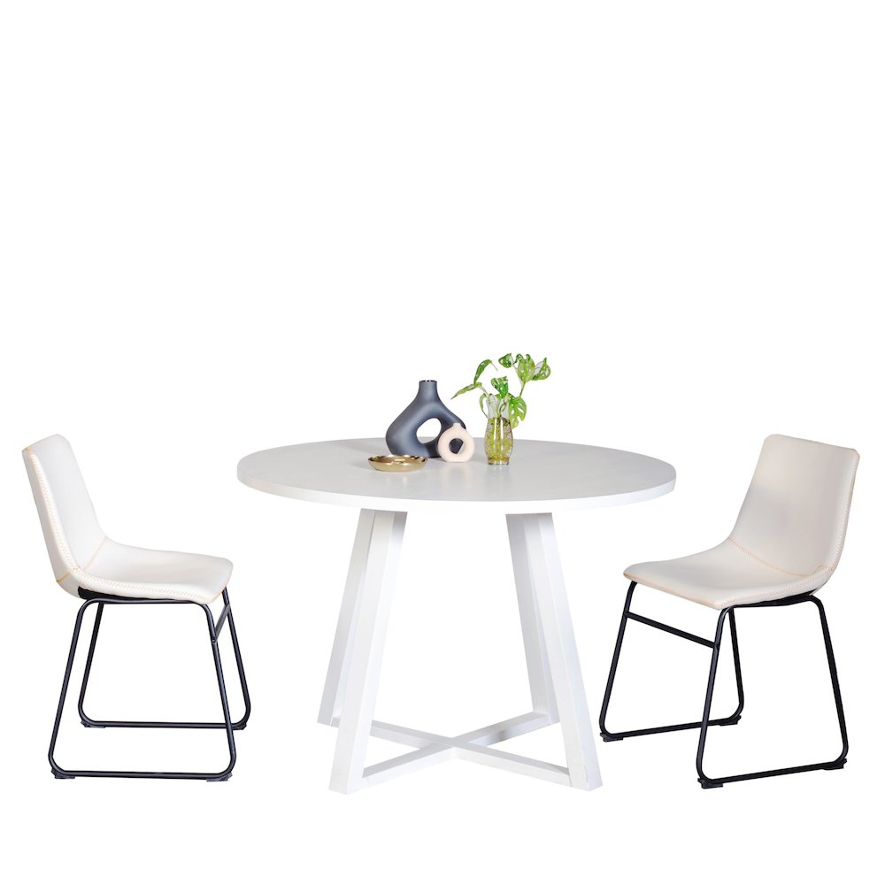 Varna 3-Pc Round Dining Set, Trestle Dining Table with 2  Chairs, White