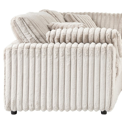 Belvoir 3-Piece Living Room Set, Sofa Cuddle Chaise and Ottoman, Beige Champagne