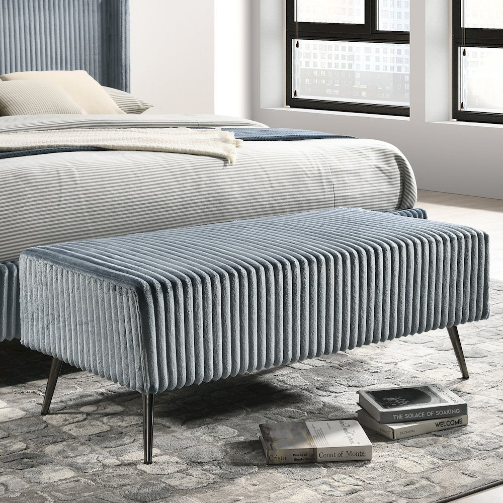Mavela Wide Wale Corduroy Upholstery Bench, Blue