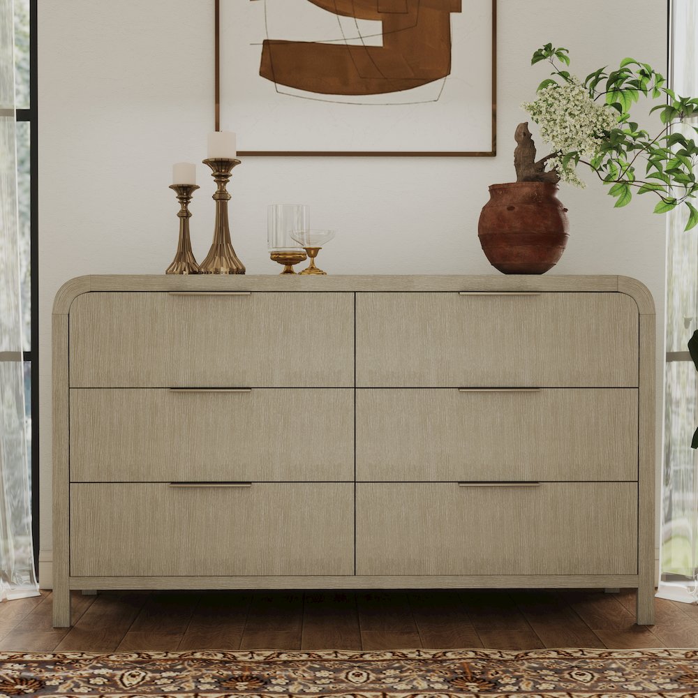 Tavari Contemporary 6-Drawer Wood Dresser, Light Gray