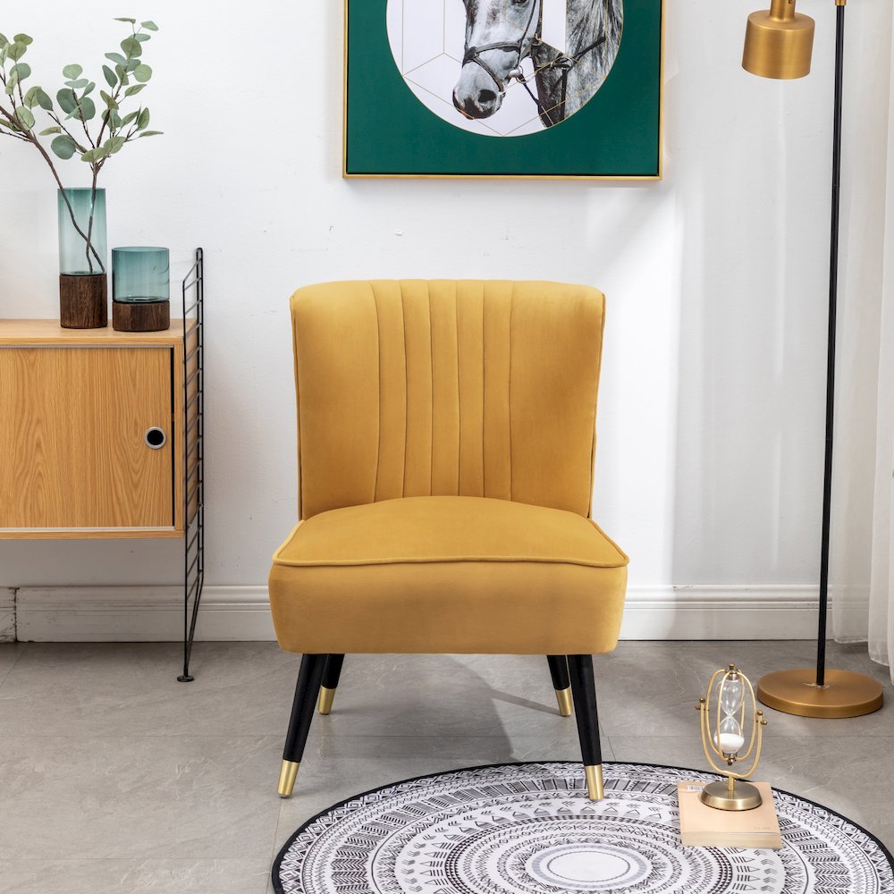 Elon Contemporary Velvet Upholstered Accent Chair, Gold