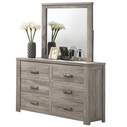 Floren Contemporary Weathered Gray Wood 6-Drawer Dresser with Mirror