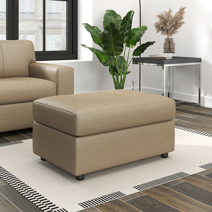 Sakan Leather Upholstered Ottoman, Beige
