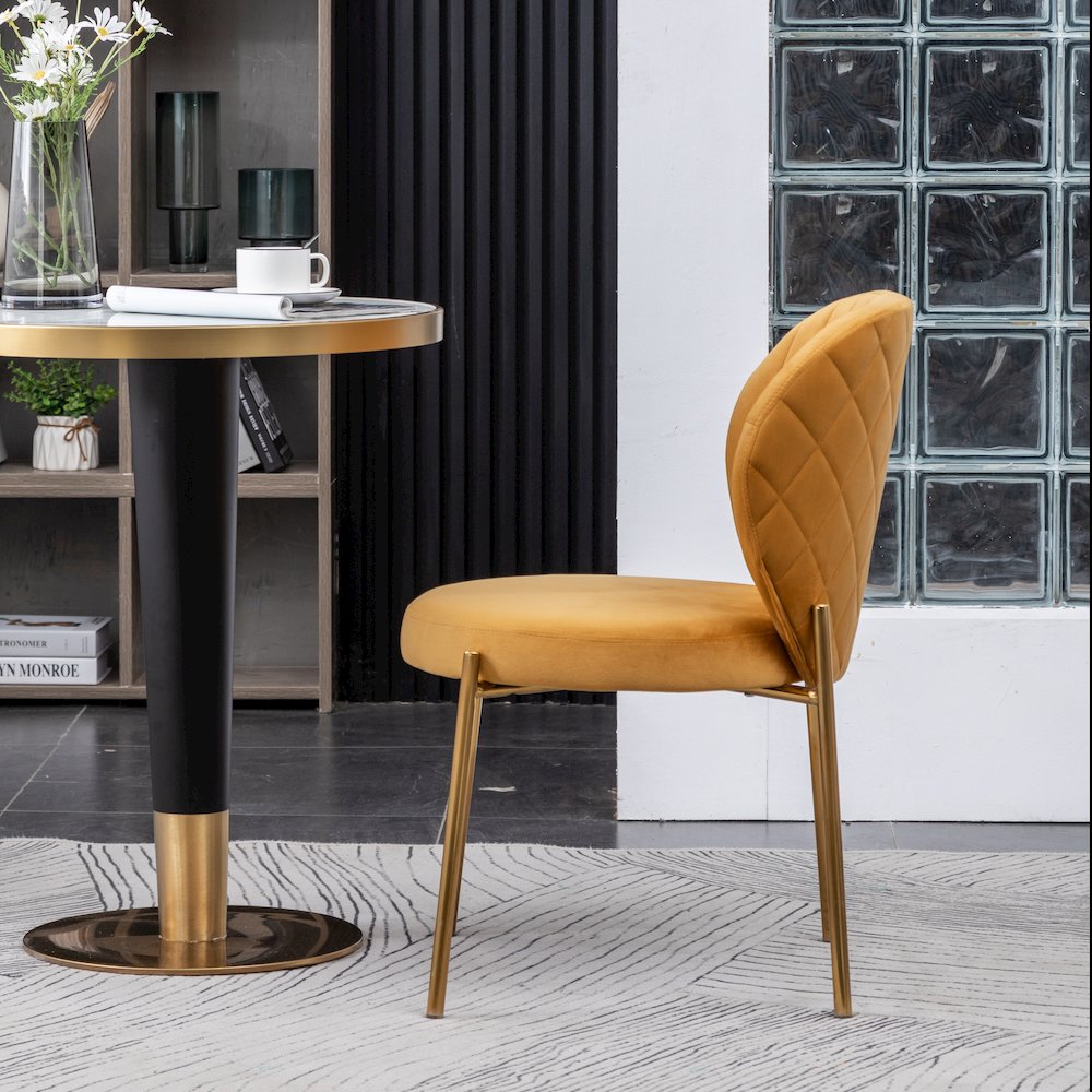 Amoa Contemporary Velvet Upholstery Dining Chair, Yellow, Set of 2