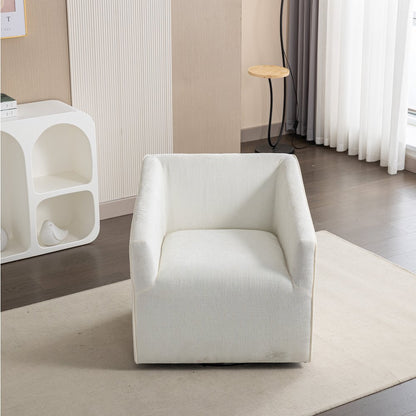 Nice Modern Upholstered Barrel Armchair, 360 Degree Swivel, White