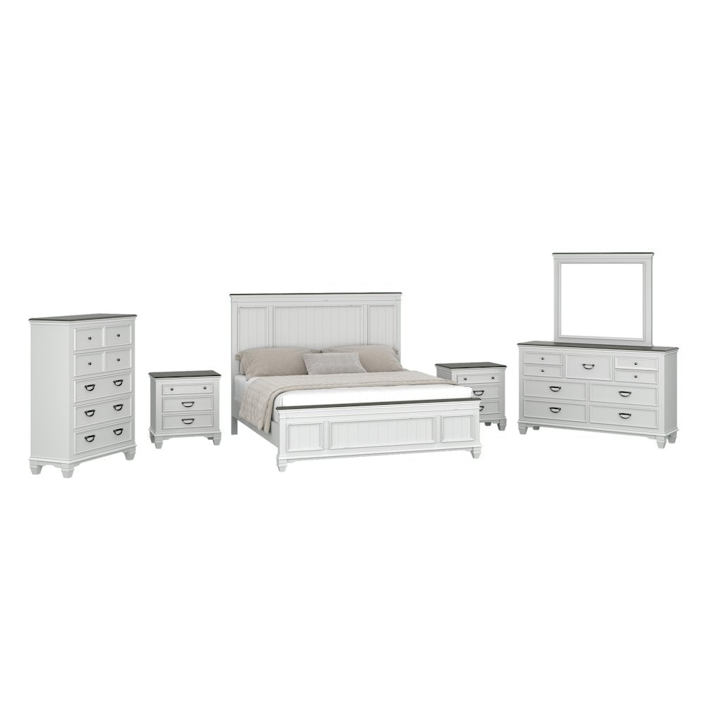 Clelane Wood Bedroom Set Panel King Bed, Dresser, Mirror, 2 Nightstands, Chest