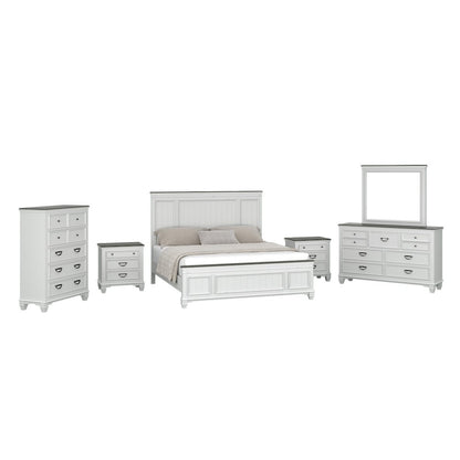 Clelane Wood Bedroom Set Panel King Bed, Dresser, Mirror, 2 Nightstands, Chest