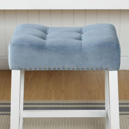 Morovo Velvet Counter Height Stools Saddle Seats, Set of 2, Blue