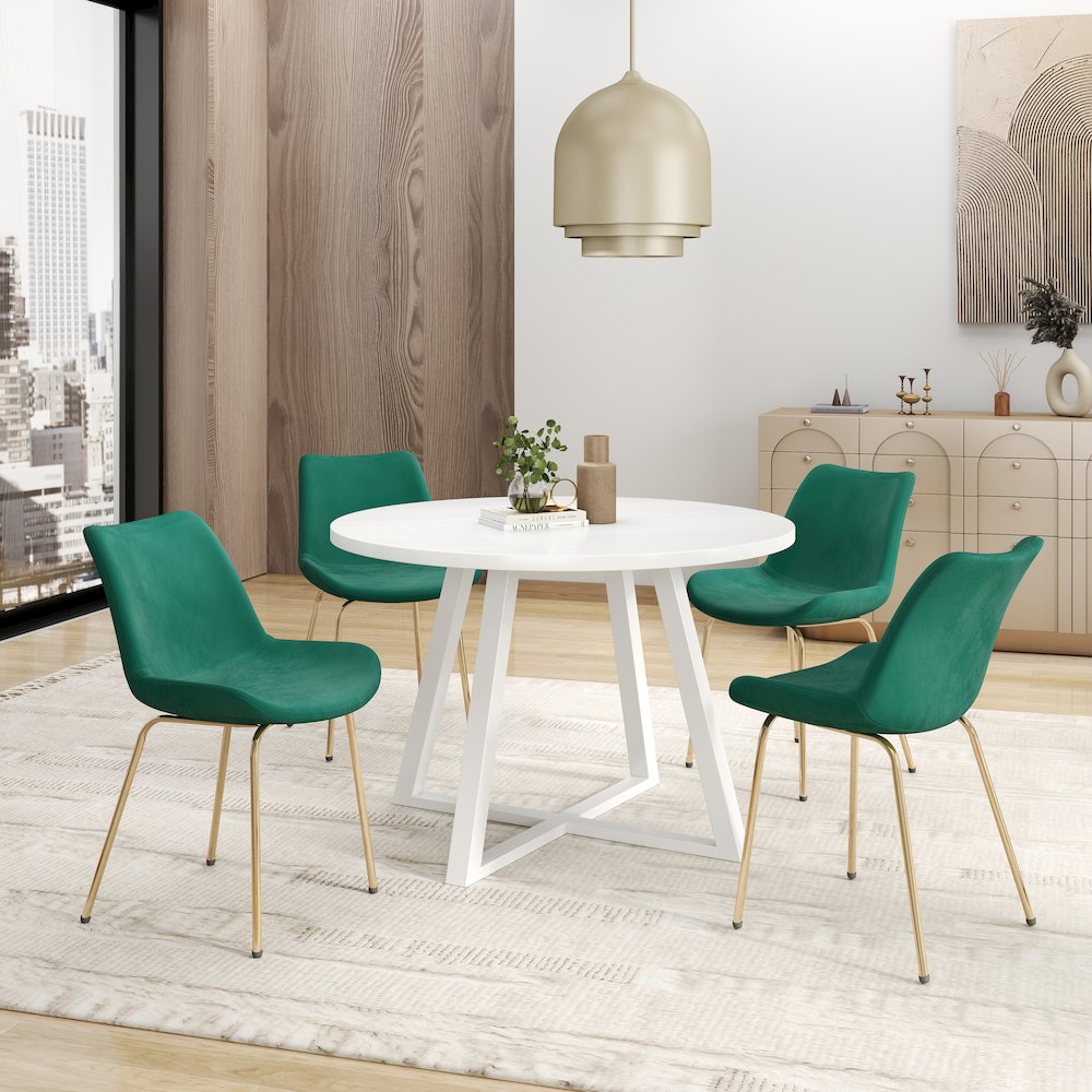 Avant 5-Piece Round Dining Set, Trestle Dining Table with 4 Side Chairs, Green