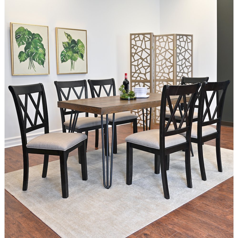 Arroyo 7-Pc Dining Set, Hairpin Dining Table with 6 Chairs, Rich Black
