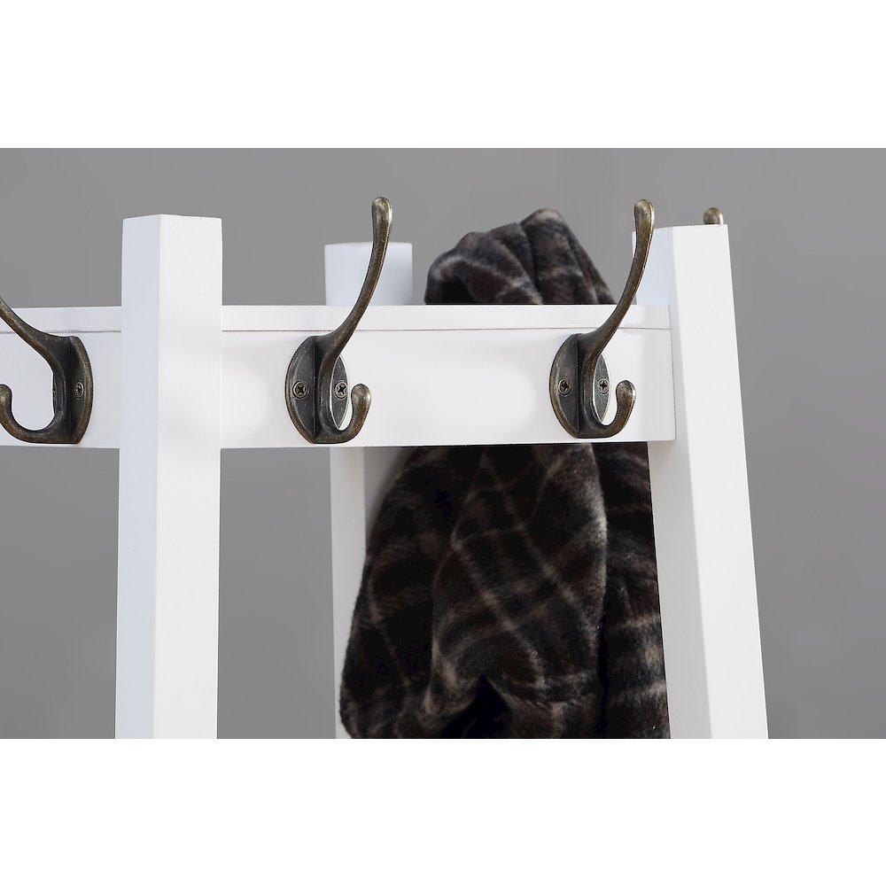 Vassen Coat Rack with 3-Tier Storage Shelves in White Finish