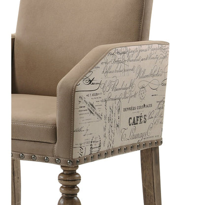 Birmingham Script Printed Driftwood Finish Dining Arm Chair, Set of 2