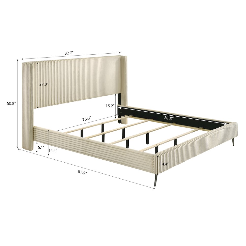 Mavela Wide Wale Corduroy Upholstery Panel King Bed, Cream