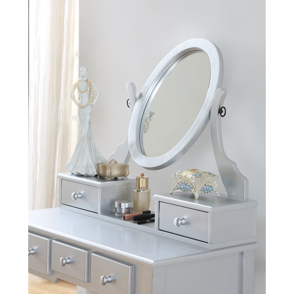 Ashley Wood Makeup Vanity Table and Stool Set, Silver