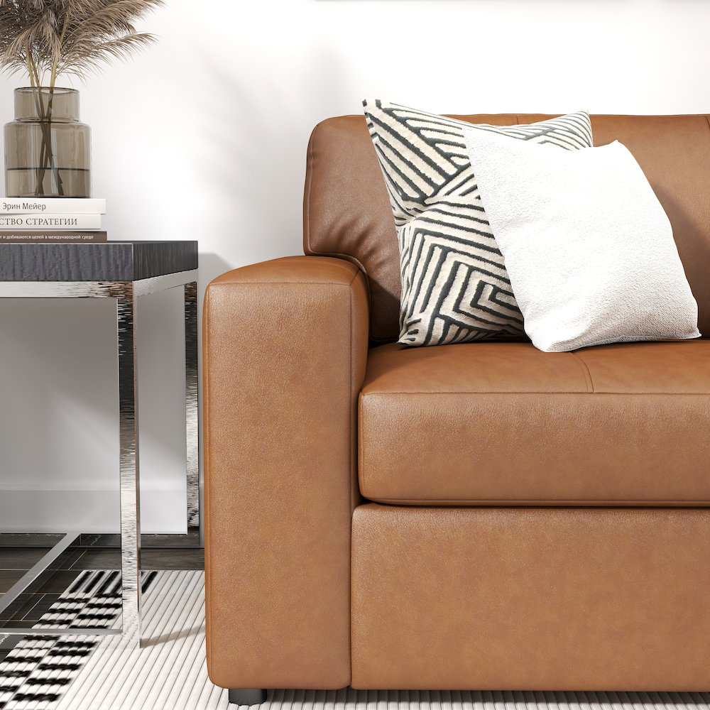 Sakan Leather Upholstered Sofa, Caramel
