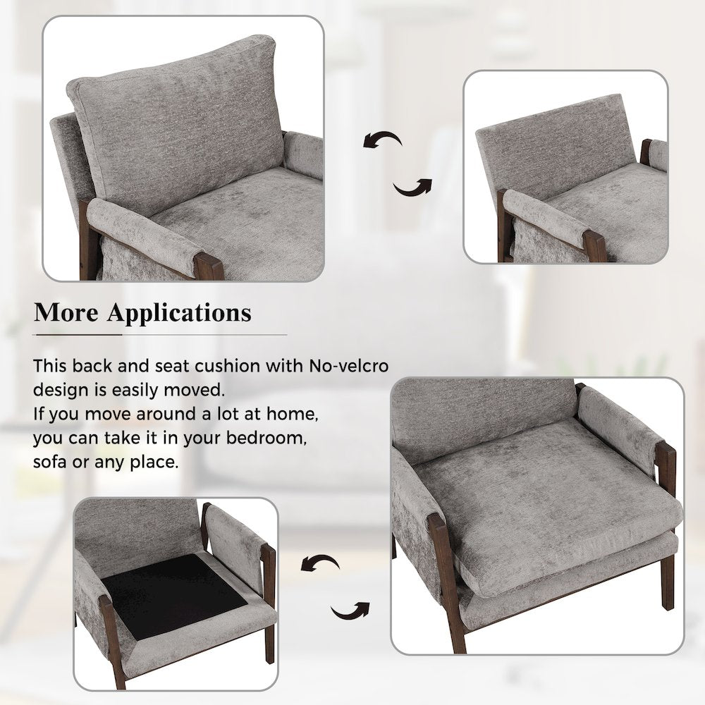 Kelly Mid-Century Modern Velvet Accent Armchair, Gray