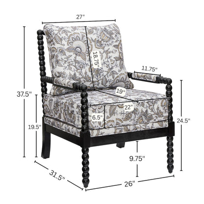 Belvoir Upholstered Spool Accent Chair, Floral with Black Finish