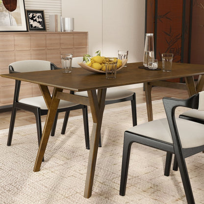 Modern 7-Piece Dining Set, Walnut Finished Dining Table with 6 Black Chairs