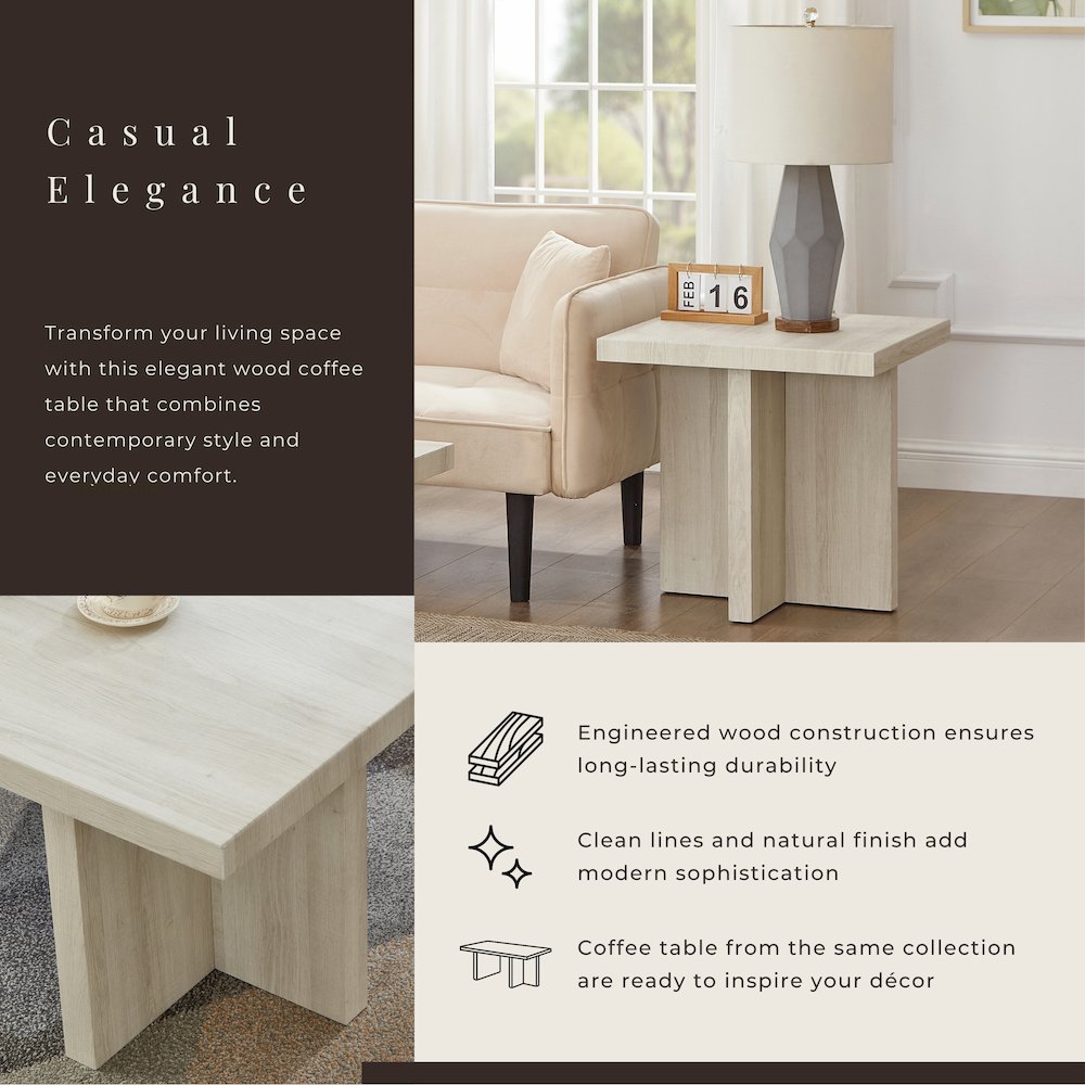 Mchome Square End Table, Nightstand, White Finish